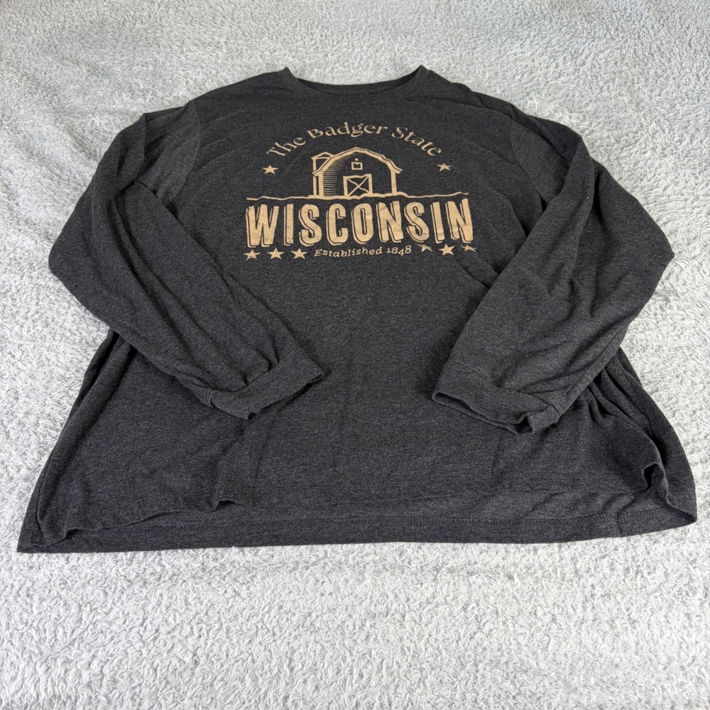 Home Free Wisconsin The Badger State Long Sleeve Graphic Tee Gray 2XL